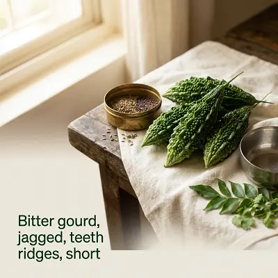 Bitter gourd, jagged, teeth ridges, short