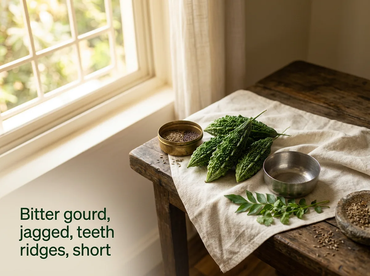 Bitter gourd, jagged, teeth ridges, short — IFCT nutrition profile