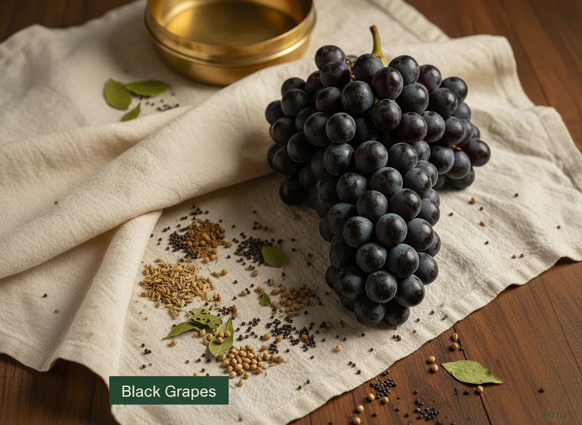 Bunch of dark purple and black seedless grapes with natural bloom, fresh and ripe