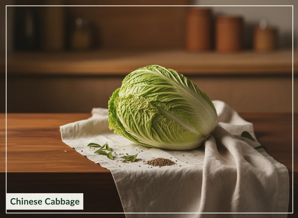 Fresh Chinese cabbage with pale green and white elongated leaves, whole and halved.