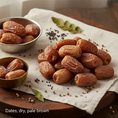 Dates, dry, pale brown