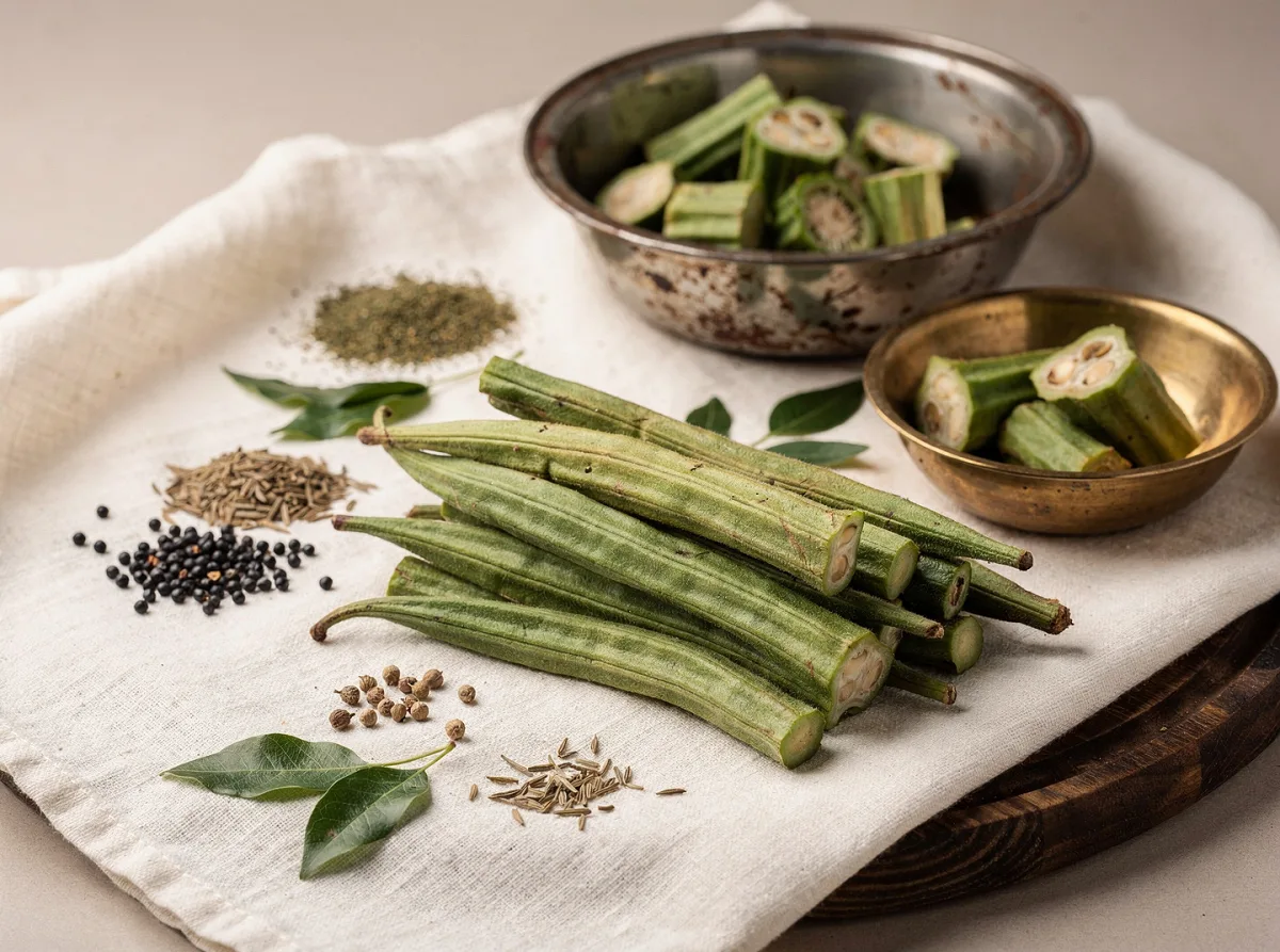 Fresh green drumstick pods with tender seeds, whole and sliced, on a light background.