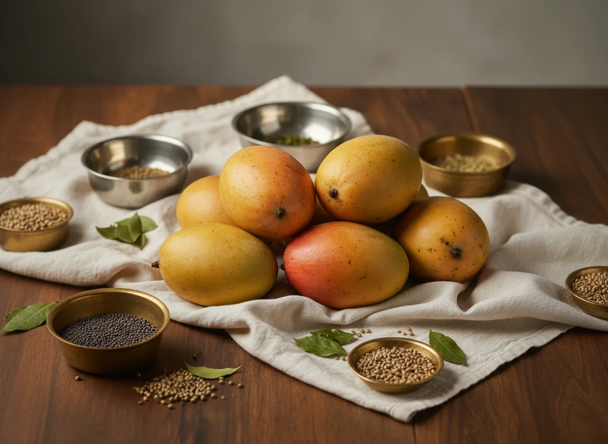 Ripe golden-yellow Kesar mango with smooth skin, whole fruit on white background