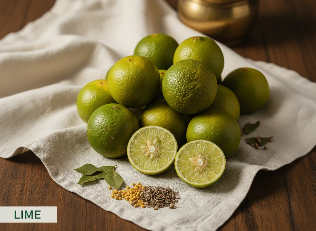 Fresh yellow-green lime cut in half, showing juicy flesh and seeds, on a white background.