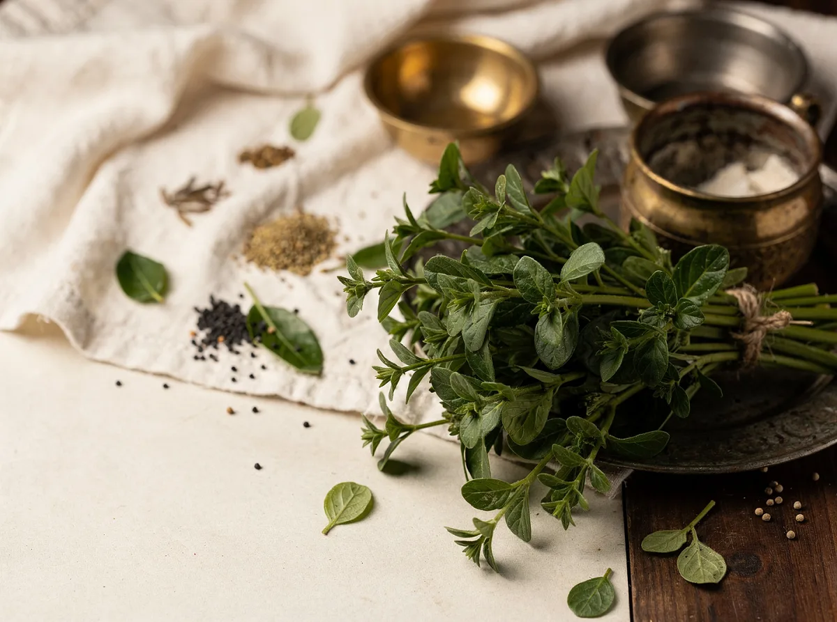 Fresh ponnaganni leaves with tender green foliage, ready for cooking