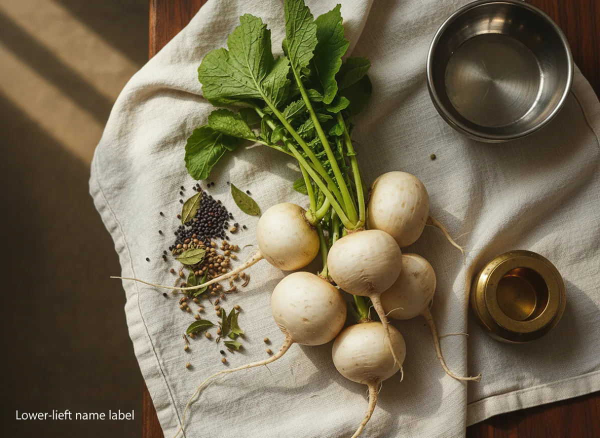 Fresh white round radish with smooth skin, whole and halved, showing crisp white flesh inside.