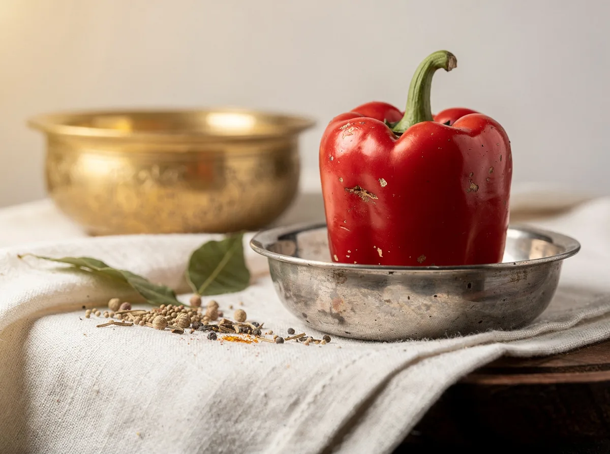 Fresh bright red capsicum with glossy skin and bell pepper shape, whole and uncut.