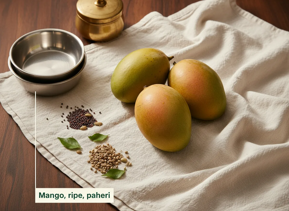 Ripe mango with golden-yellow skin, whole fruit on white background