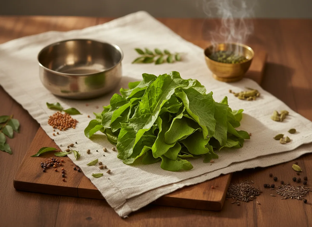 Fresh rumex leaves with long, tender green blades and a slightly wrinkled texture, displayed on a white surface.